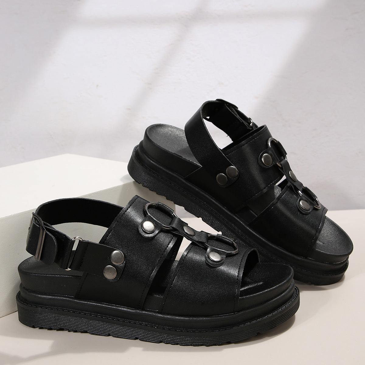 Sarah Express Women's Rivet Buckle Platform Sandals