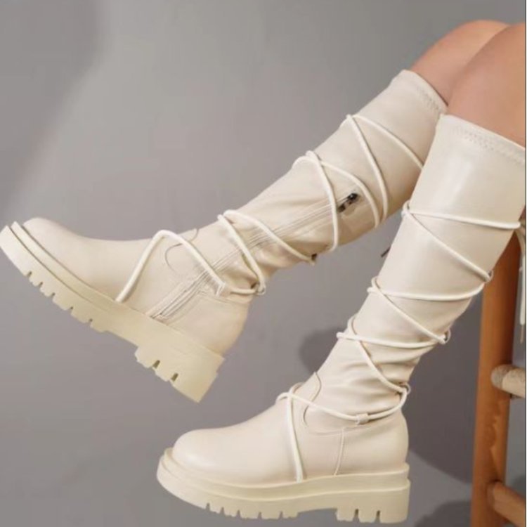 Sarah Express Lace-Up Platform Martin Boots White