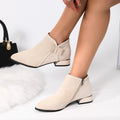 Sarah Express Bow-Tie Pointed-Toe Chunky Heel Ankle Boots Beige