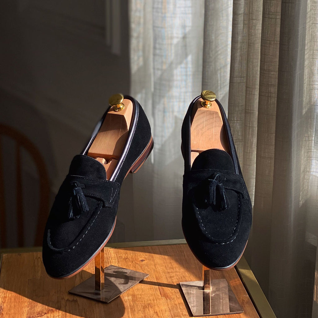 Sarah Express Men's Cowhide Tassel Loafers Black