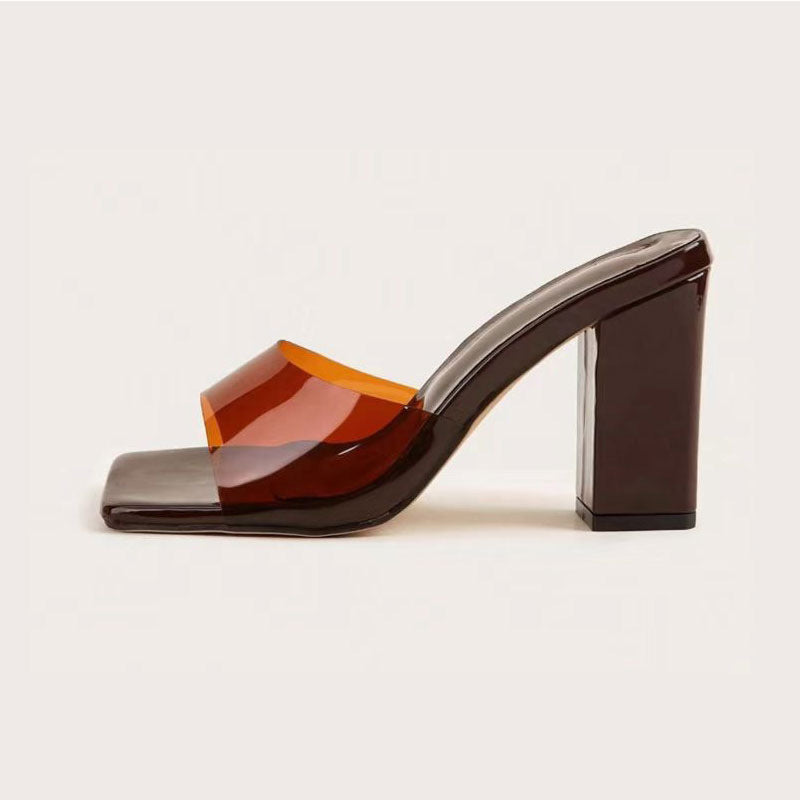 Sarah Express Square Toe Block Heel Slip-On Sandals