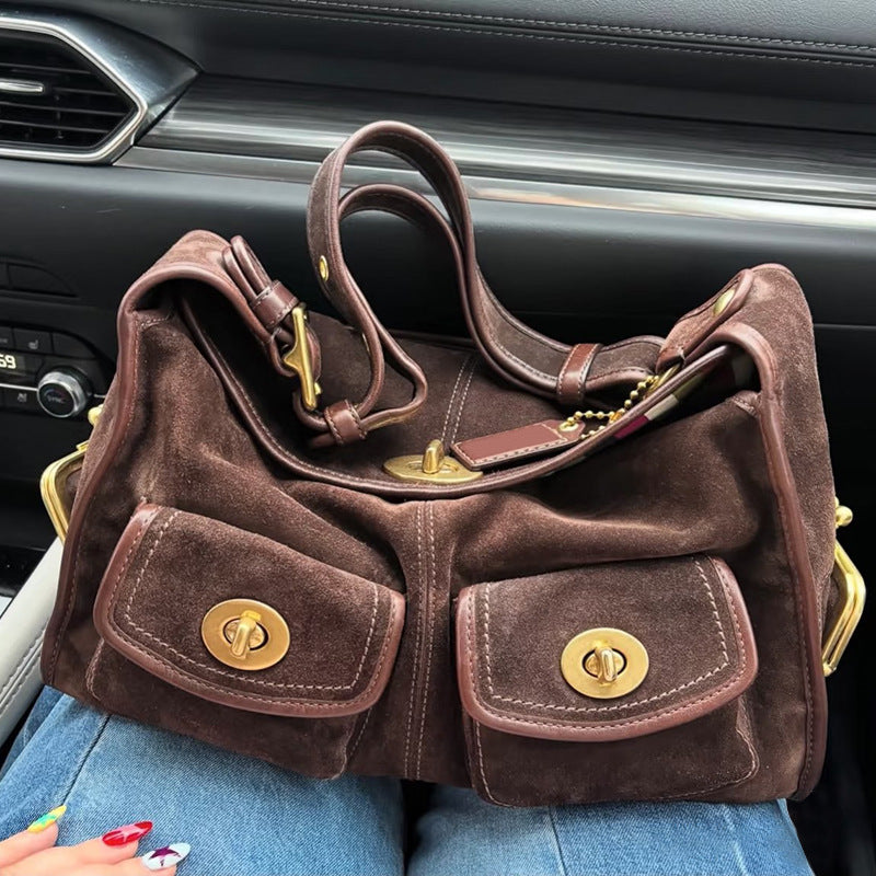 Sarah Express Retro Minimalist Suede Shoulder Bag