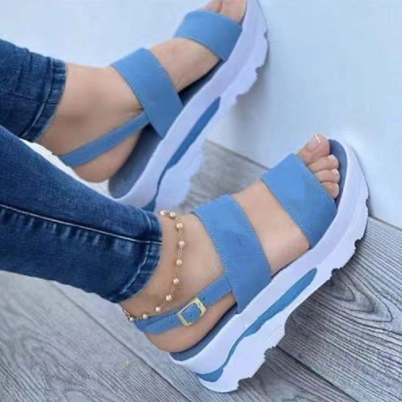 Sarah Express Women's Cutout Platform Sandals Buckle Heels