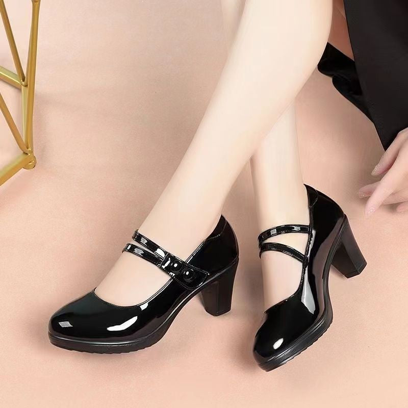 Sarah Express Professional Round Toe Chunky Heel Pumps