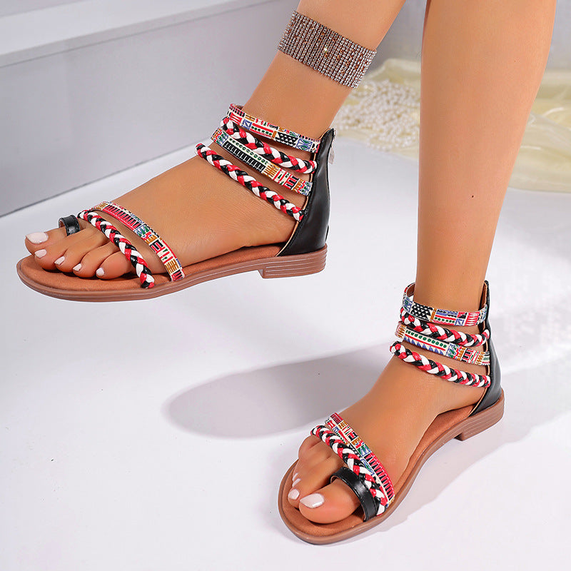 Sarah Express Ethnic Style Woven Strap Flat Sandals