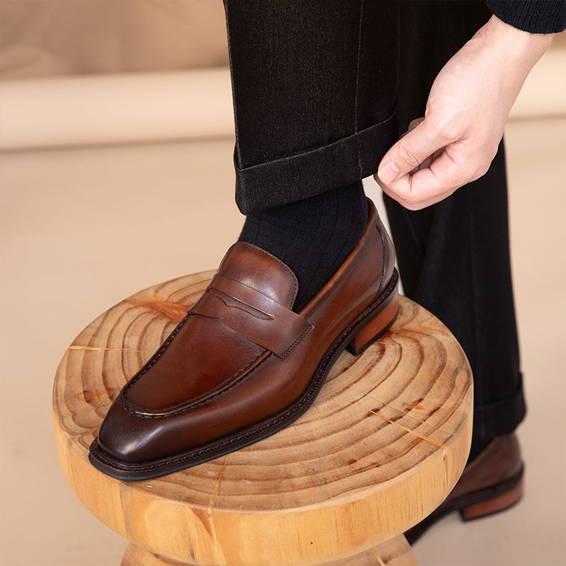 Sarah Express Men's Square Toe Leather Loafers