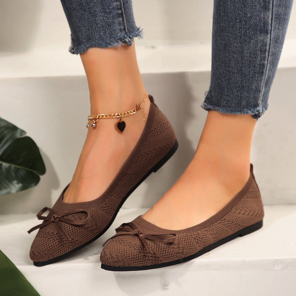 Bow Knitted Loafers Ins Fashion Pointed-toed Flats Shoes For Women – product detail alternate view 25