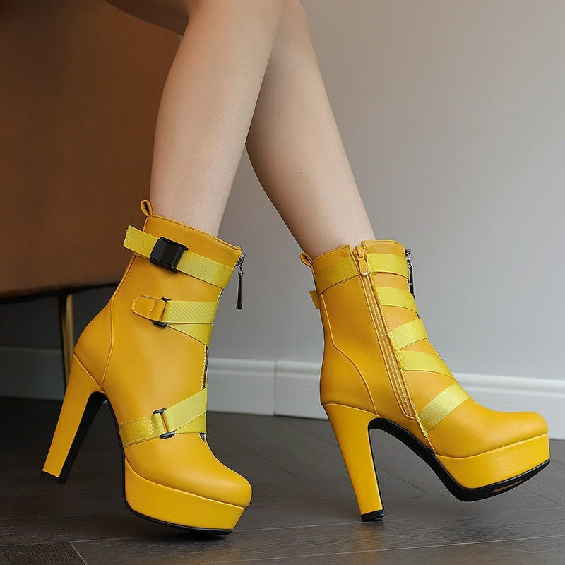 Sarah Express Women's Mid-Calf Chunky Heel Boots