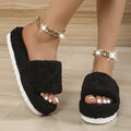 Sarah Express Fuzzy Platform Slippers for Women Black