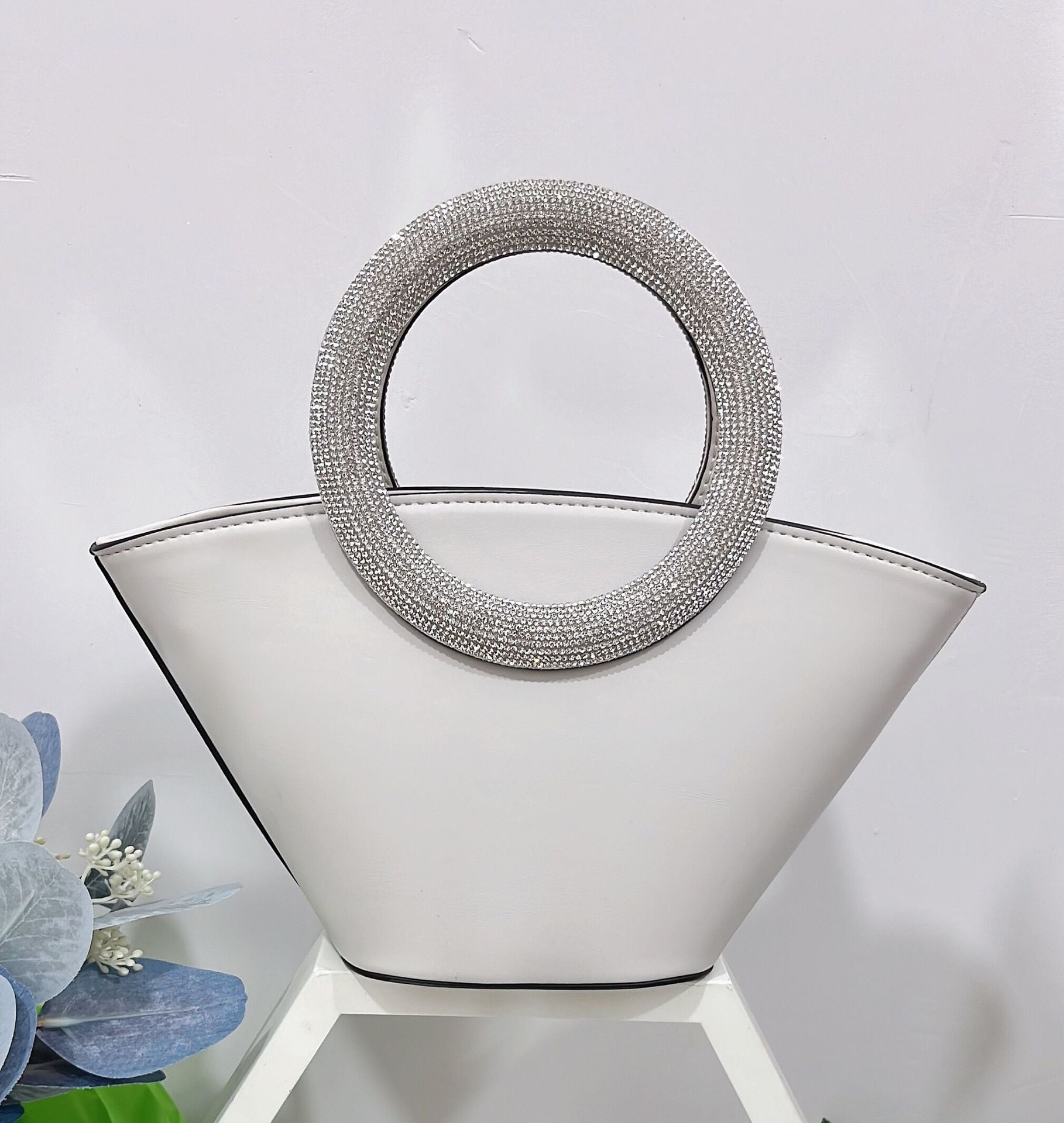 Sarah Express Diamond Embellished Round Handle Bucket Bag