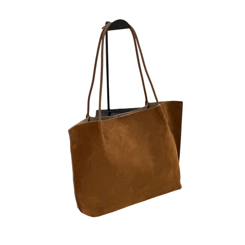 Custom Fall-Winter Minimalist Matte Leather Tote Bag, Large Capacity Women S Bag, Commuter Handbag With Shoulder Strap And Inner Bag – front product view
