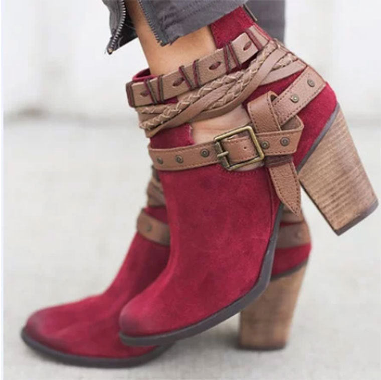 Sarah Express Women's Suede Rivet Buckle Martin Boots