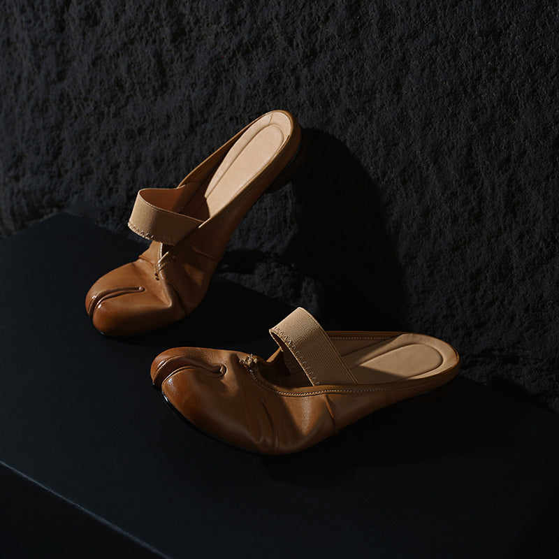 Sarah Express Split-Toe Tabi Leather Flat Mules