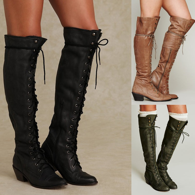 Sarah Express Women's Over-the-Knee Round Toe Boots