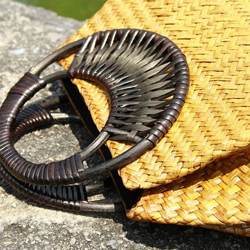Sarah Express Handwoven Rattan Straw Structured Handbag