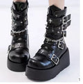 Sarah Express Chunky Round-Toe Platform Wedge Ankle Boots Black 603