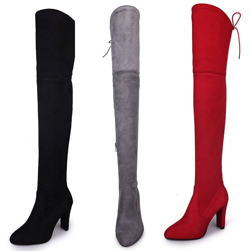 Sarah Express Knee High Suede Thick Heel Boots