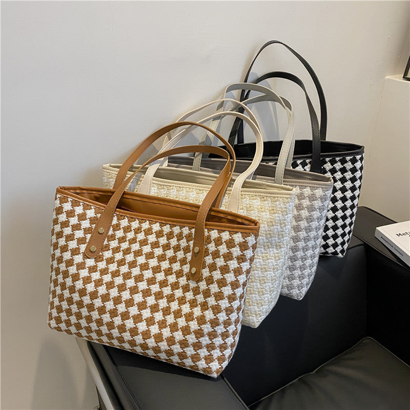 Sarah Express Plaid Nylon Shoulder Tote Bag