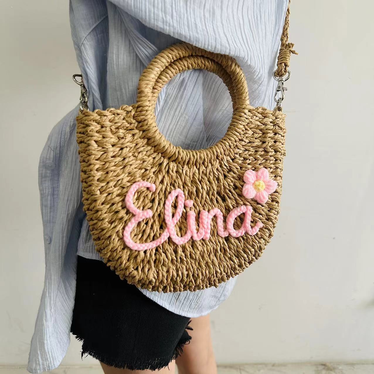 Sarah Express Woven Grass Straw Crossbody Handbag