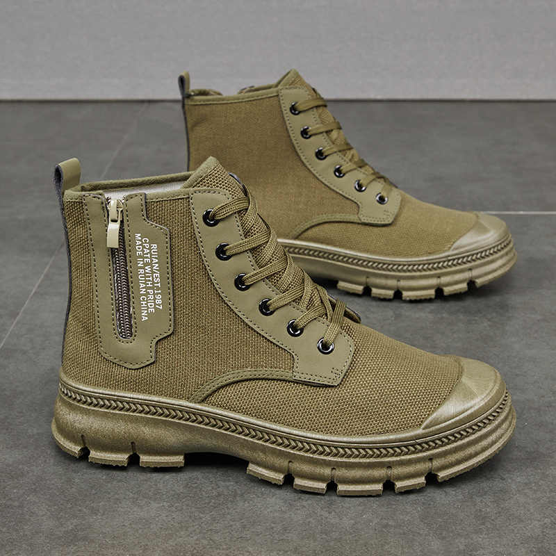 Sarah Express Men's Side Zipper Canvas Hiking Boots