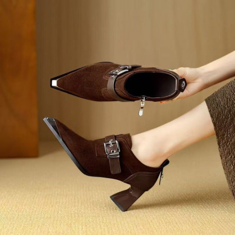 Sarah Express Metallic Square-Toe Chunky-Heel Pumps