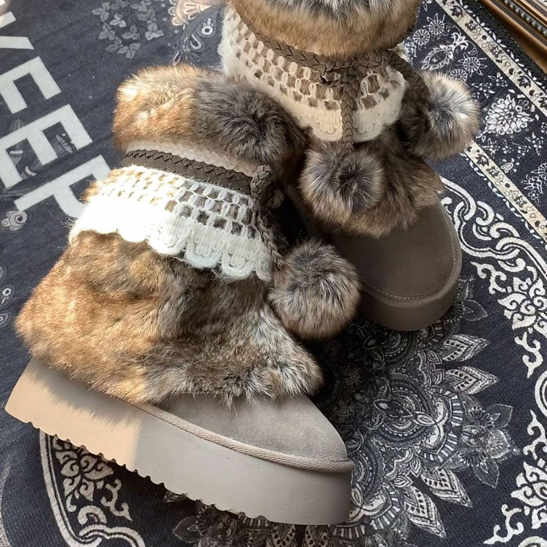 Sarah Express Retro Fleece-Lined Chunky Ankle Boots
