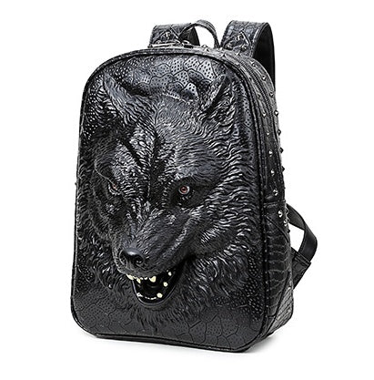 Sarah Express 3D Wolf Head Rivet Student Backpack Black