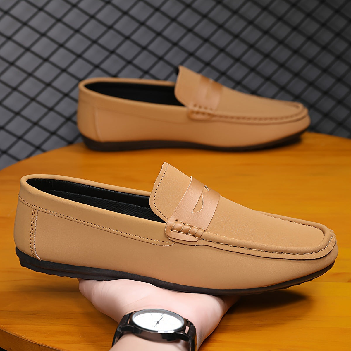 Sarah Express Men's Solid Color Canvas Penny Loafers
