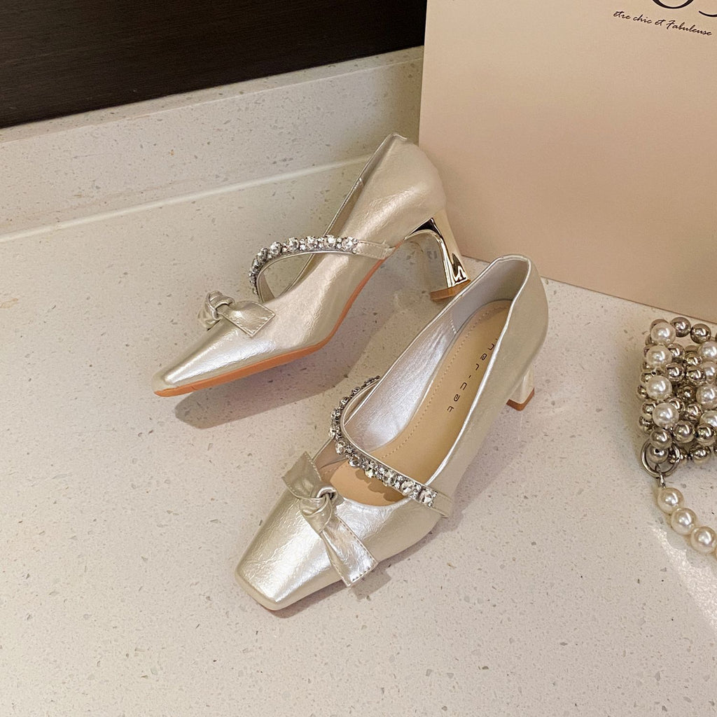 Sarah Express Rhinestone Embellished Square Toe Mary Janes Gold