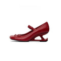 Sarah Express Square Heel Leather Pumps with Bow Red