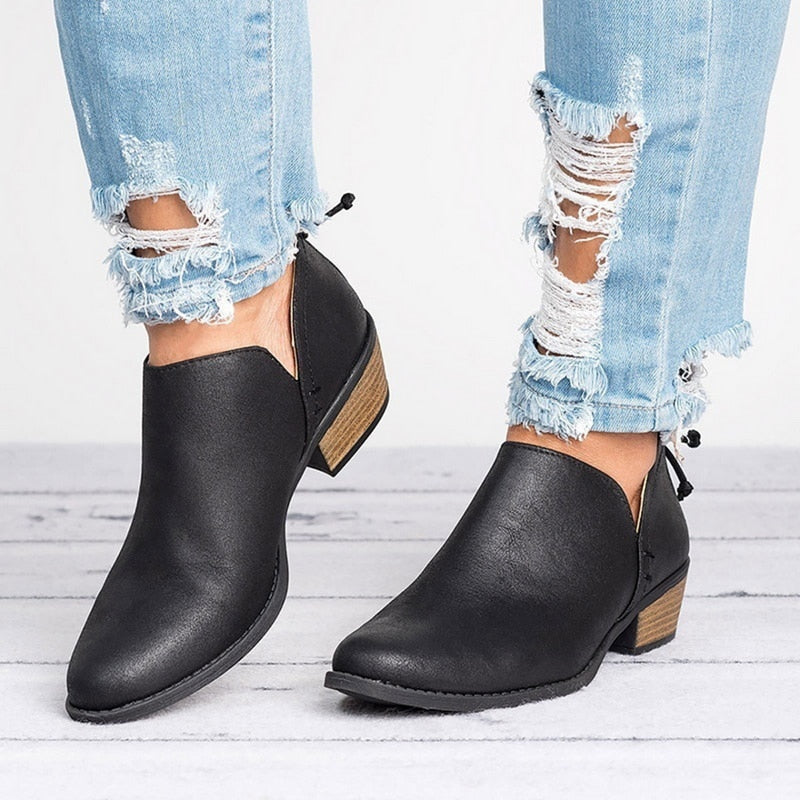Sarah Express Women's Pointed Toe Slip-On Ankle Boots
