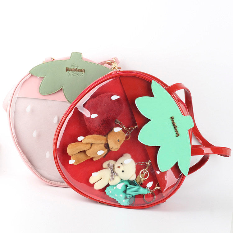 Sarah Express Strawberry Print Transparent Shoulder Tote Bag