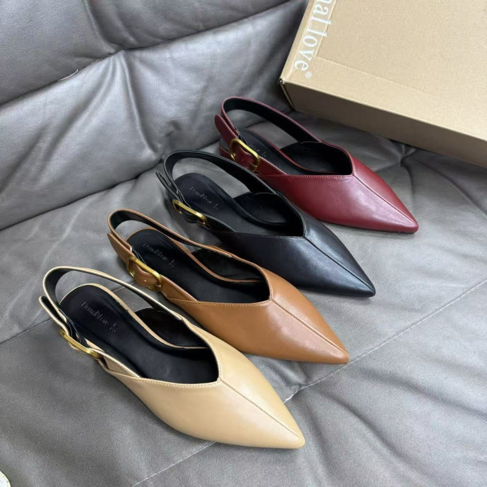 Sarah Express Pointed Toe Buckle Strap Flat Pumps