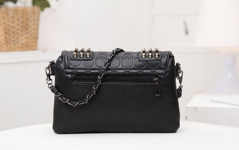 Sarah Express Skull Rivet Vintage Style Messenger Bag