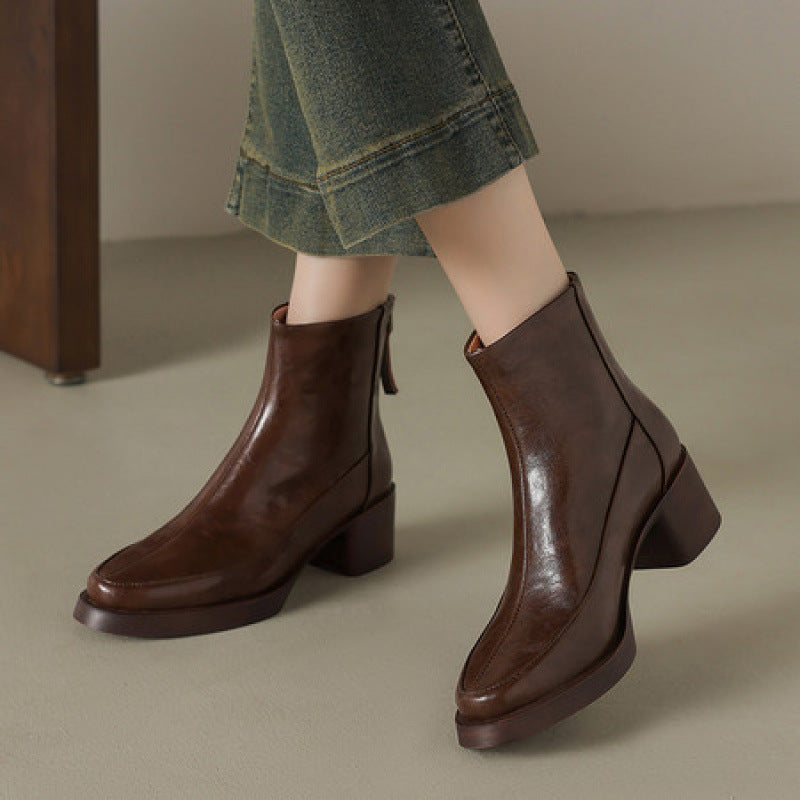 Sarah Express Genuine Leather High-Heel Ankle Boots