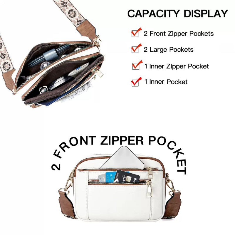 Sarah Express Small Multi-Pocket Patterned Strap Crossbody Bag