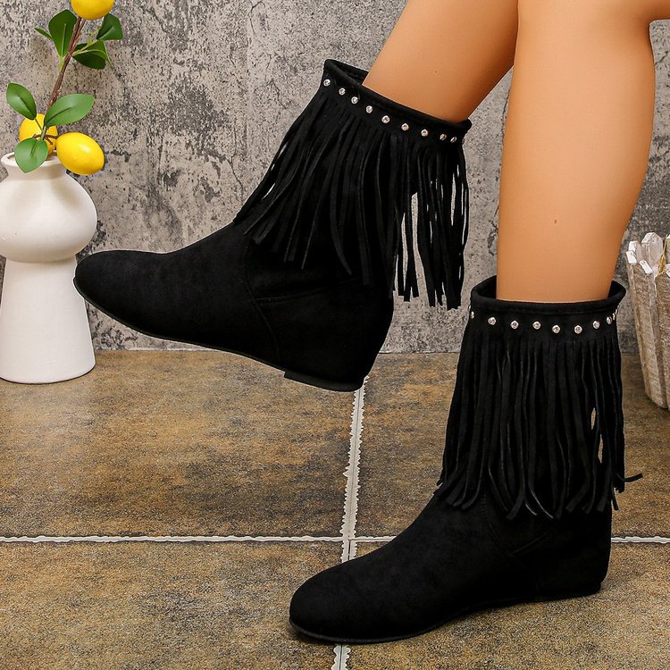 Studded Tassel Mid-Calf Wedge Boots – sole profile alternate view 3