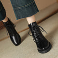 Sarah Express Retro Leather Lace-Up Ankle Boots Black Non fleece