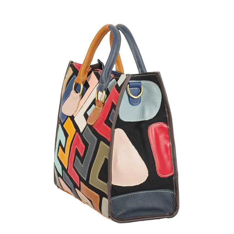 Sarah Express Geometric Pattern Stitching Leather Crossbody Bag