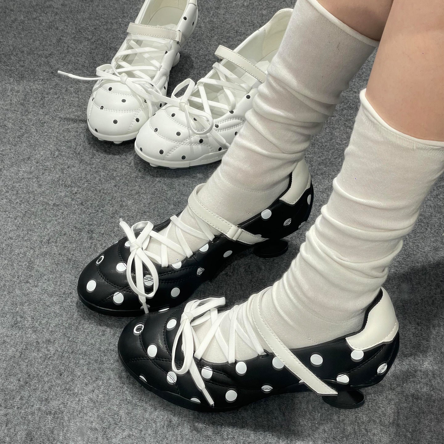 Sarah Express Polka-Dot Mary Jane Cross-Strap Heels