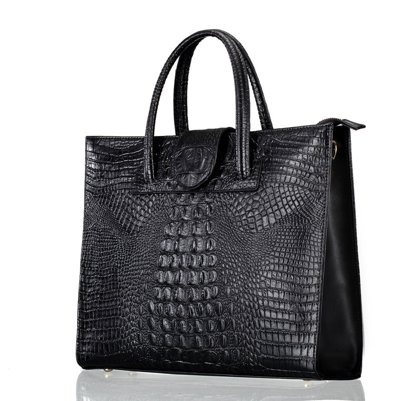 Sarah Express Crocodile Embossed Structured Leather Tote Bag