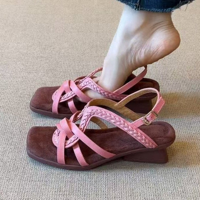 Sarah Express Woven Peep-Toe Roman Sandals Pink