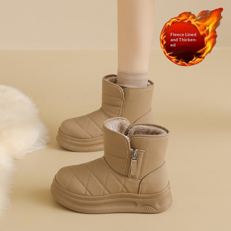 Sarah Express Fleece-Lined Quilted Winter Snow Boots Khaki