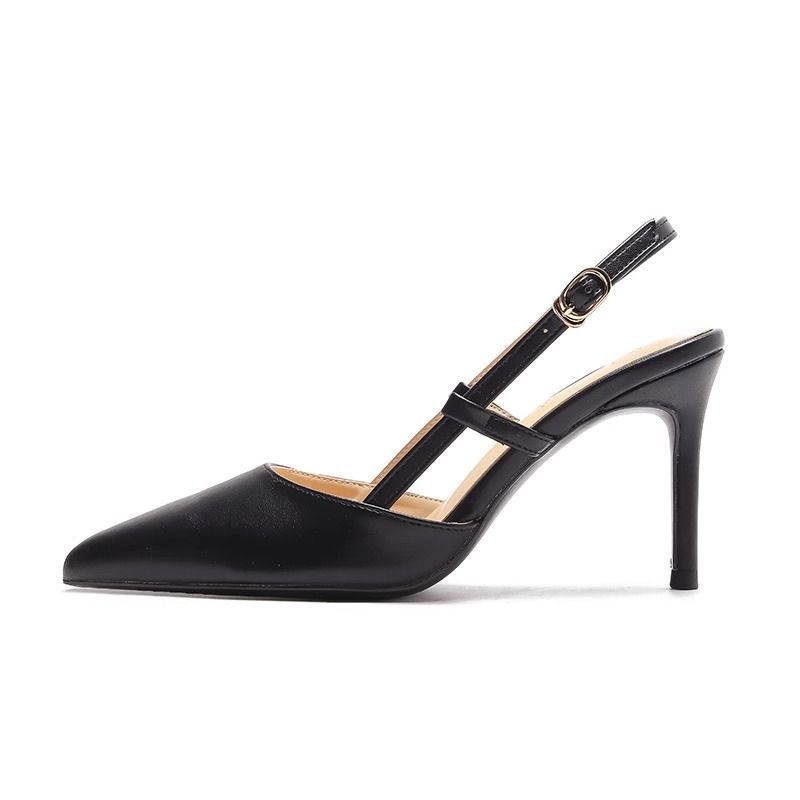 Sarah Express Pointed Toe Stiletto Ankle Strap Heels Black 6cm