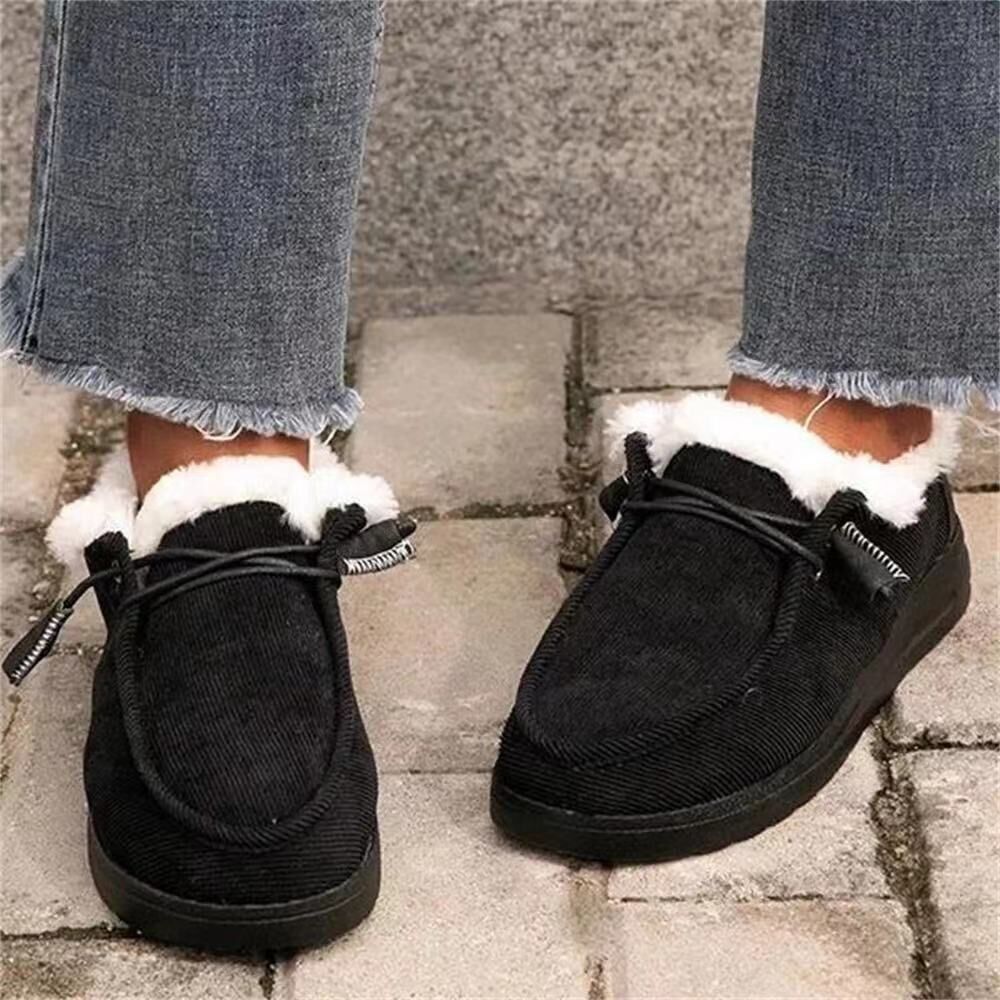 Sarah Express Plush Lined Corduroy Winter Ankle Boots Black