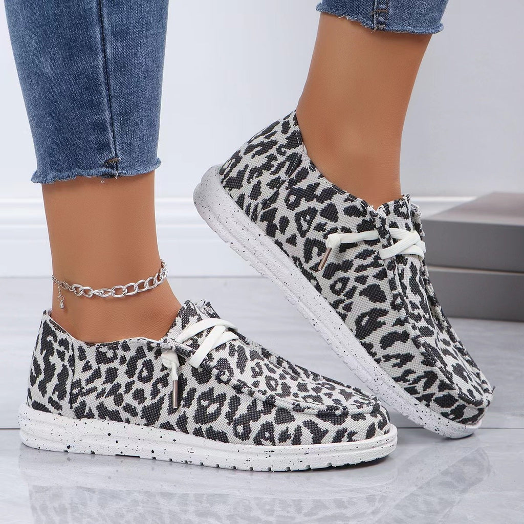 Sarah Express Women's Flyknit Leopard Print Flat Sneakers