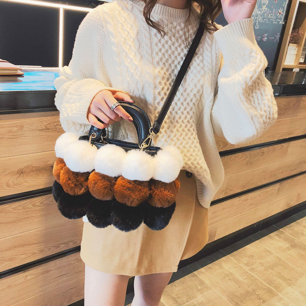 Sarah Express Plush Pom Pom Shoulder Bag