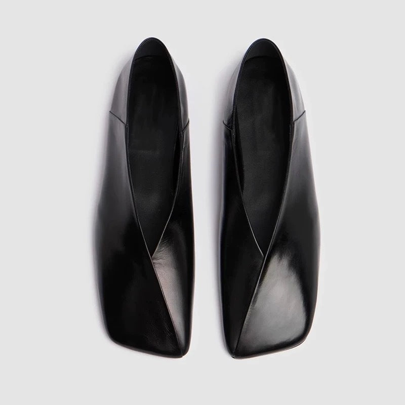 Sarah Express French Style Square Toe Leather Flats