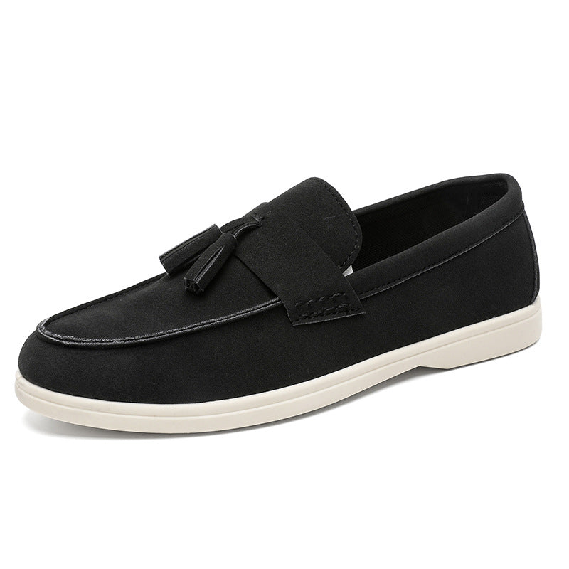 Sarah Express Men's Suede Tassel Slip-On Loafers Black