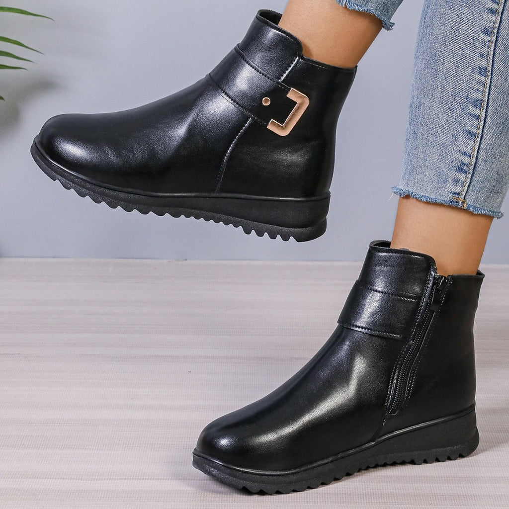 Sarah Express Women's Fleece Lined Zipper Ankle Boots